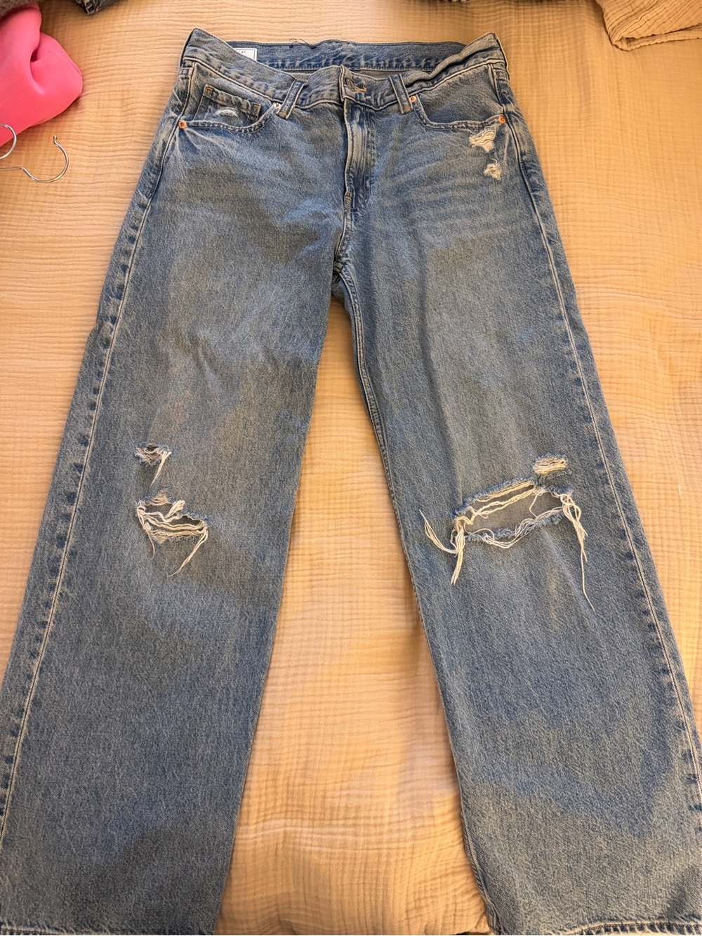 GAP Distressed Light Blue Straight-Leg Jeans